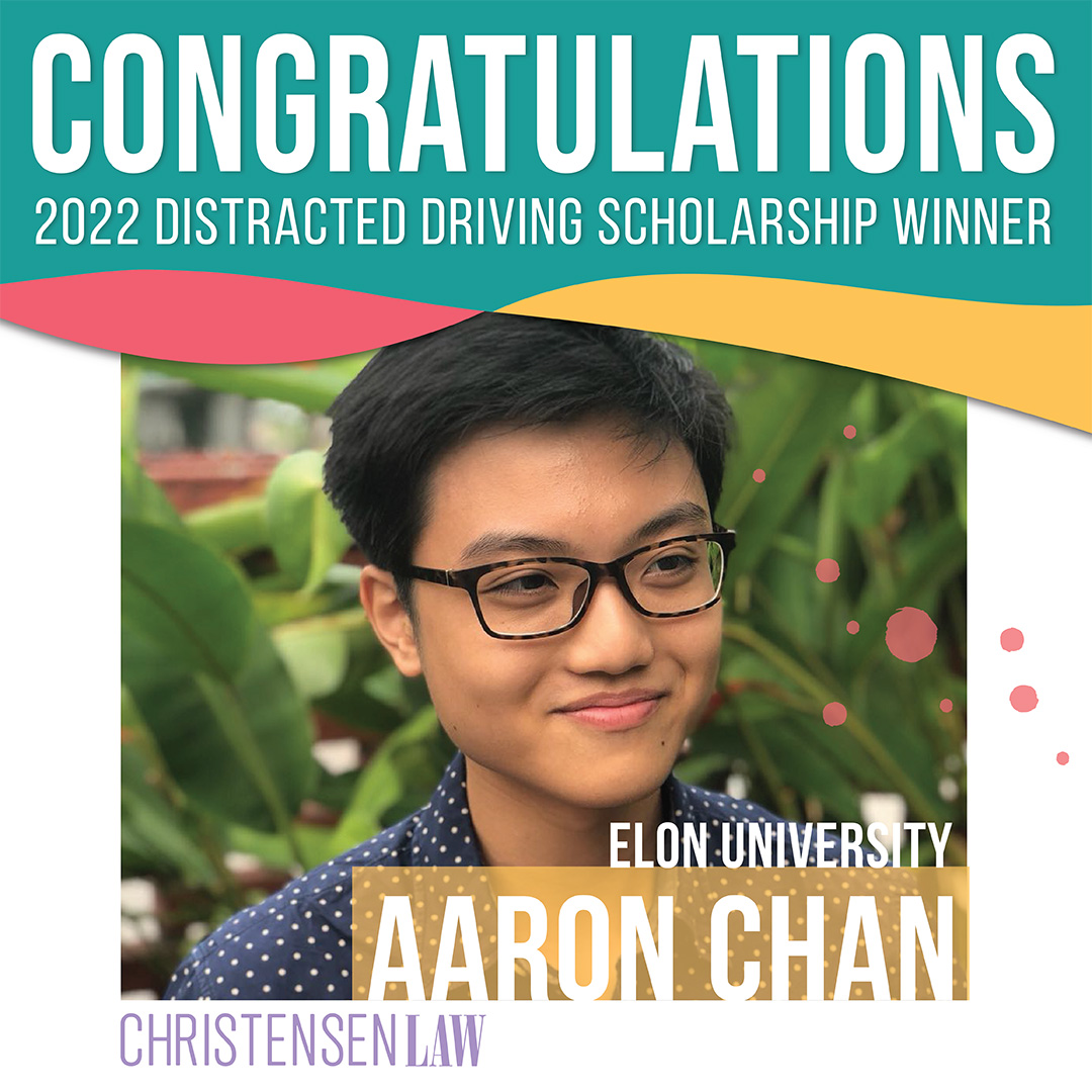 Distracted Driving Scholarship Winner Graphic 2022 - Aaron Chan