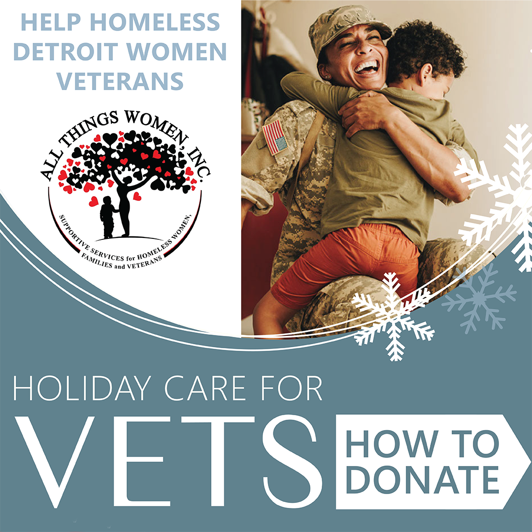 Holiday Care for Vets, help homeless women veterans in need, image of woman with child, Christensen Law, how to donate