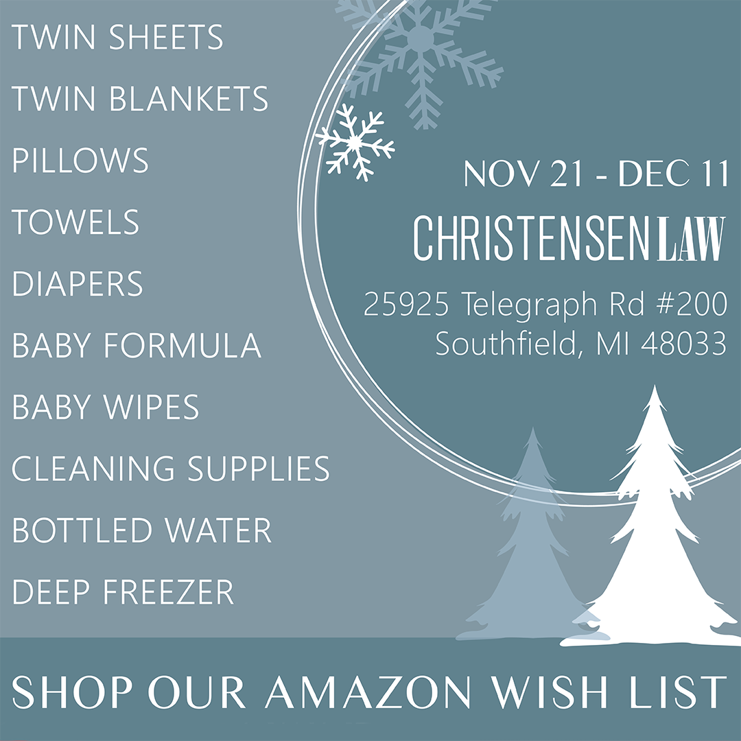 Holiday Care for Vets, help homeless women veterans in need, graphic listing items in need, shop Amazon wish list link in bio, Christensen Law, how to donate