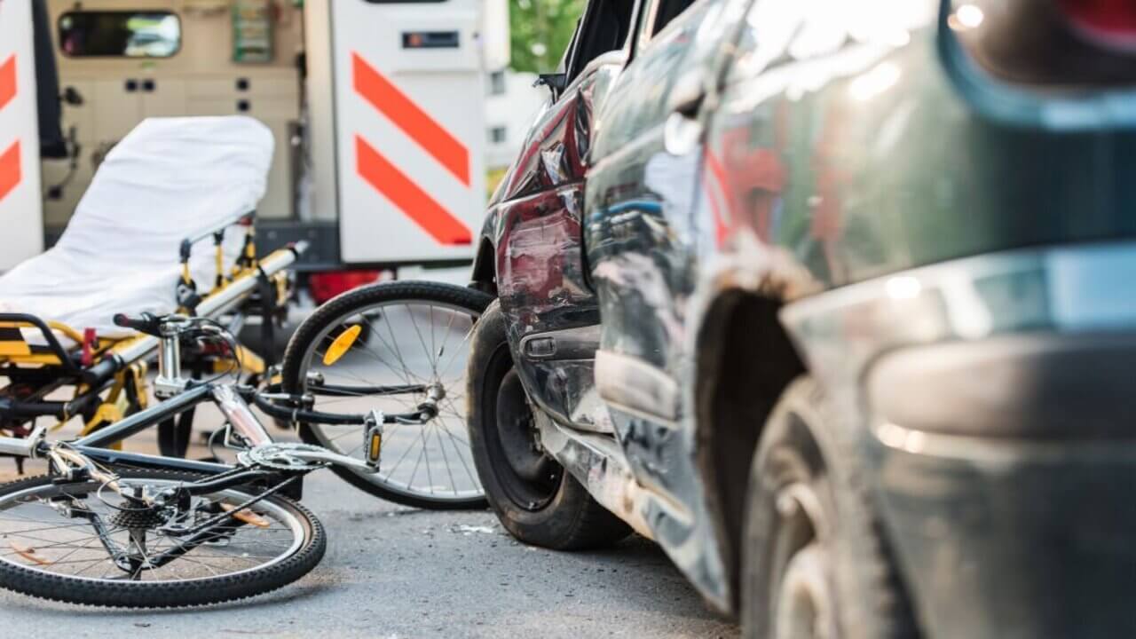 Accident of Car Crash With Bicycle On Road