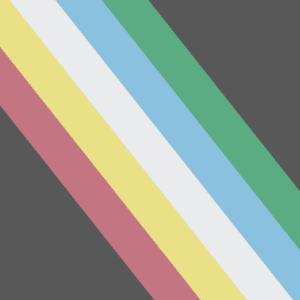 A flag featuring horizontal stripes in green, blue, white, gold, and red on a charcoal black background. Each color symbolizes different disabilities, including sensory, emotional, non-visible, neurodiversity, and physical disabilities, respectively. The dark backdrop signifies mourning and protest against mistreatment of the disabled community.